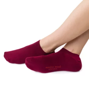 stopki damskie z wełny merino bordowe