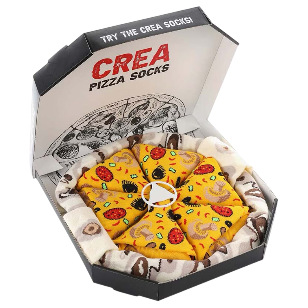 skarpetki męskie w pudełku pizzy